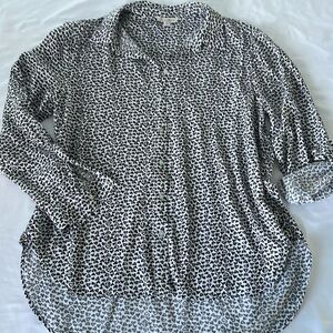 White with Black Hearts Button Down Blouse